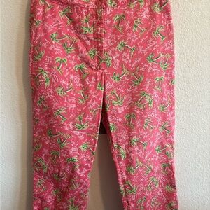 Lilly Pulitzer Pink Palm Tree Print Capri Pants Women’s 8 Tropical